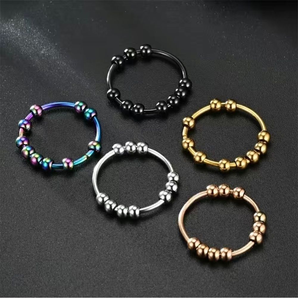 NEW Size 7, anxiety ring, 10 bead fidget ring, beads turn, several colors avail